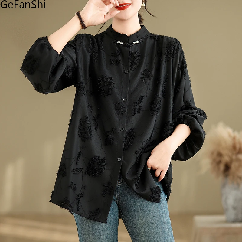 Spring Summer Dot Turn-down Collar Fasion Cotton Linen Blouse Shirt Button Elegant Office Ladies Women Casual Loose Tops Blusas