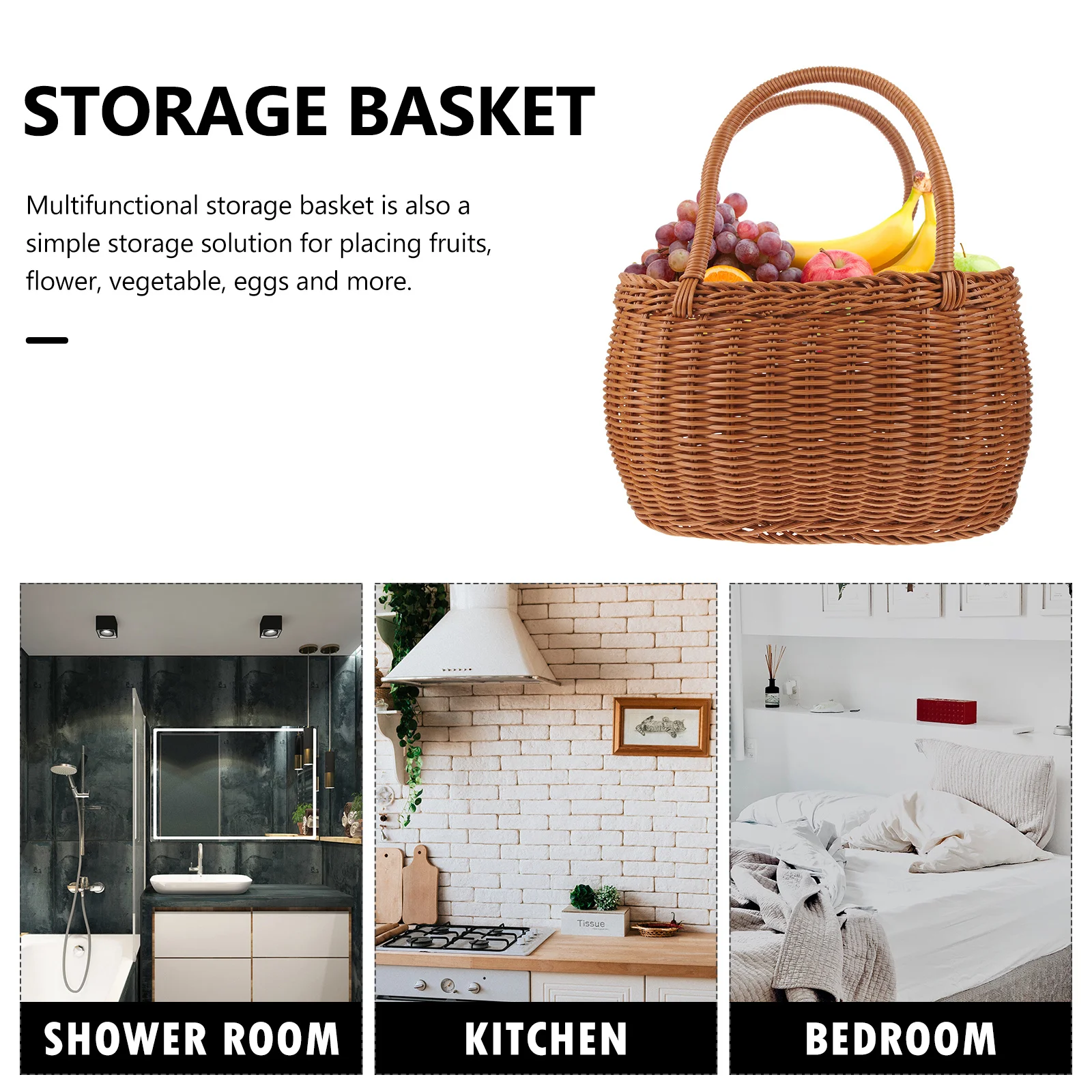 

Outdoor Picnic Rustic Woven Storage Basket For Fruits Vegetables Snacks Bread Handmade Portable Fruit Flower Gift Basket