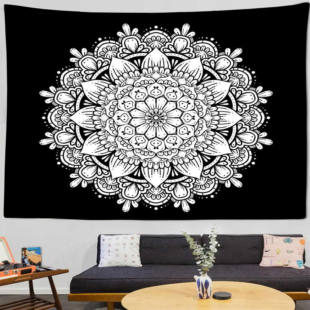 Black and White Sun Flower Mandala Tapestry Wall Hanging Bohemian Gypsy Psychedelic Tapiz Witchcraft Astrology Hippie Tapestry