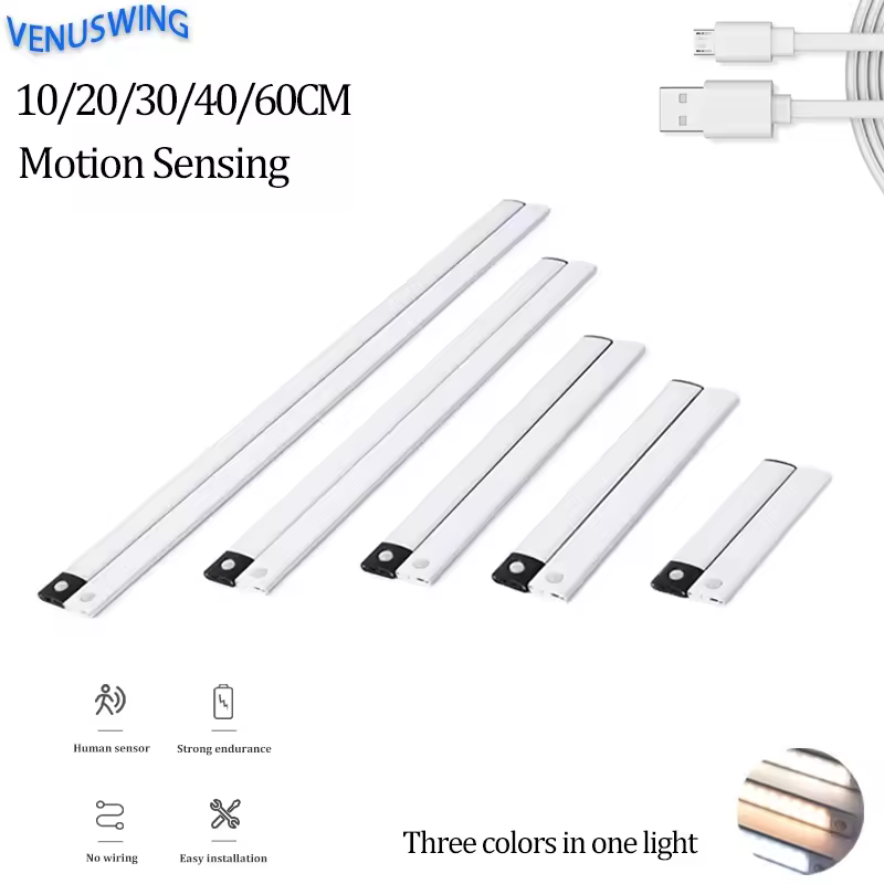 3 in 1 Under Cabinet Lights LED Motion Sensor Light for Cupboard Bedroom Wardrobe Closet Indoor Night Light 10/20/30/40/60cm Похожие на AliExpress