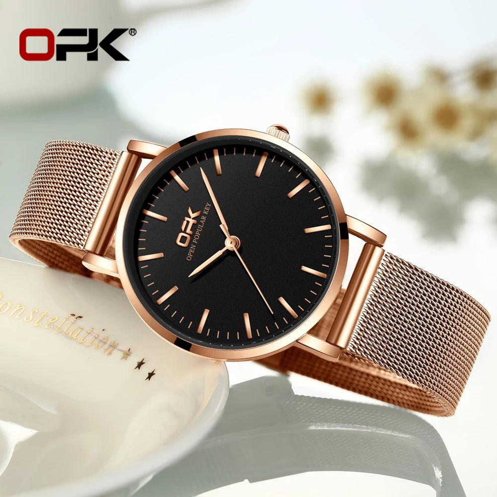 Orologio da donna al quarzo da uomo a tre lancette con cintura in rete di marca Opk Orologio digitale 8101