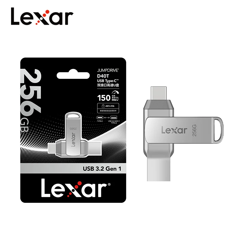 محرك أقراص Lexar JumpDrive D40T USB Type-C قراءة ما يصل إلى 150 ميجابايت/ثانية 128 جيجابايت 256 جيجابايت OTG Dual Type-C/A Memory Stick U Disk لهاتف iPhone 15 PC