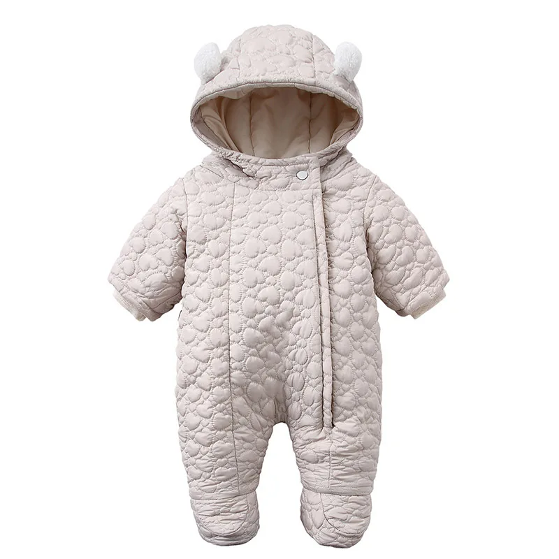 2024 Winter Baby Girl Jumpsuit Plus Velvet Warm Hooded Newborn Girls Snowsuit Infant Boys Outerwear Coat Toddler Girls Romper