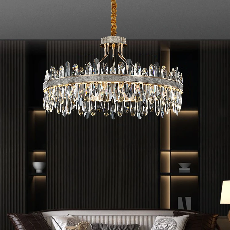 

Modern Luxury Crystal Round Chandelier Dining Room Rectangular Design Kitchen Lighting Decorated With LED Glossy Crystal