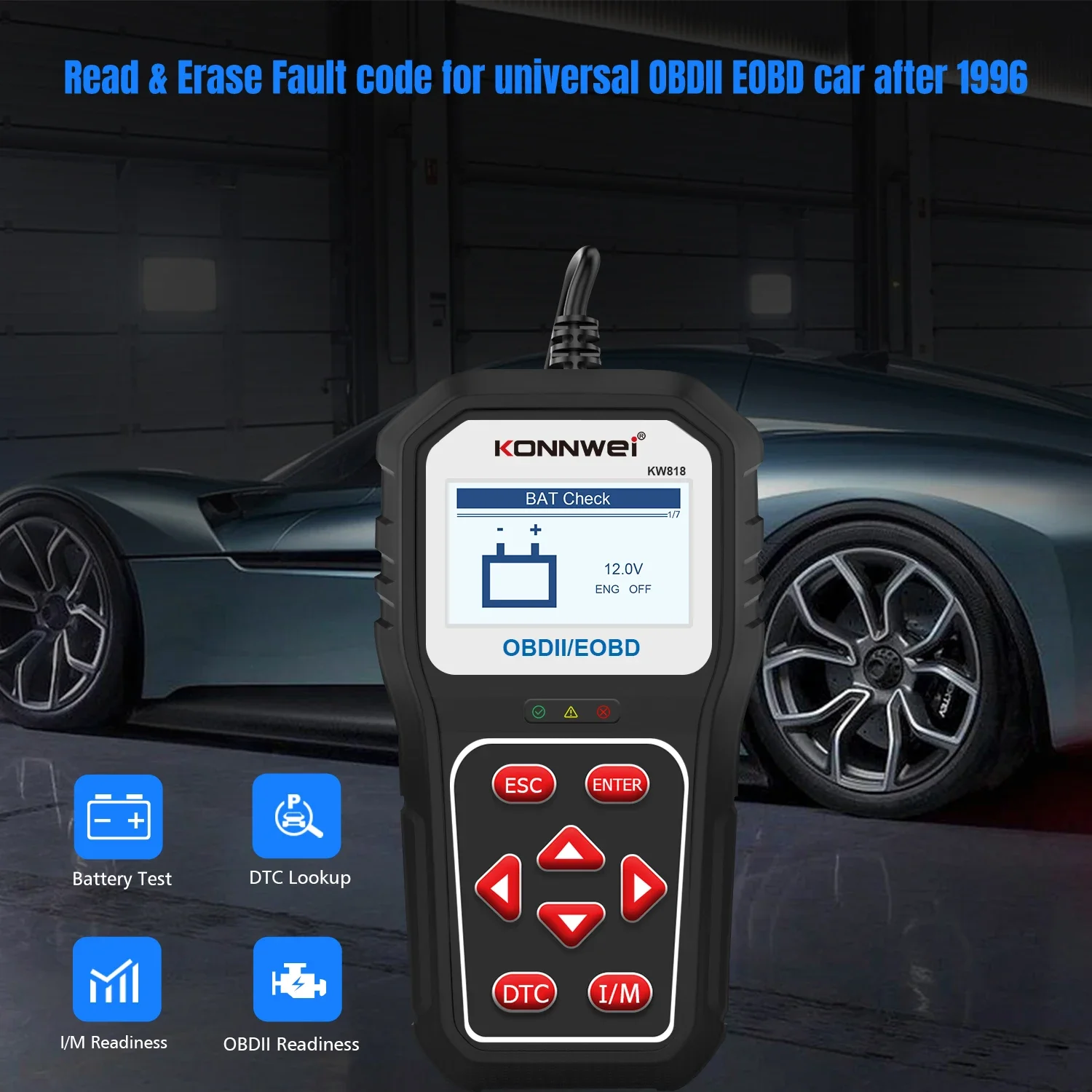 KONNWEI KW818 Skaner Samochodowy OBD 2 Tester Akumulatora 12V Obsługa CAN J1850 Czytnik Kodów Błędów Silnika Narzędzie do Diagnostyki Samochodowej