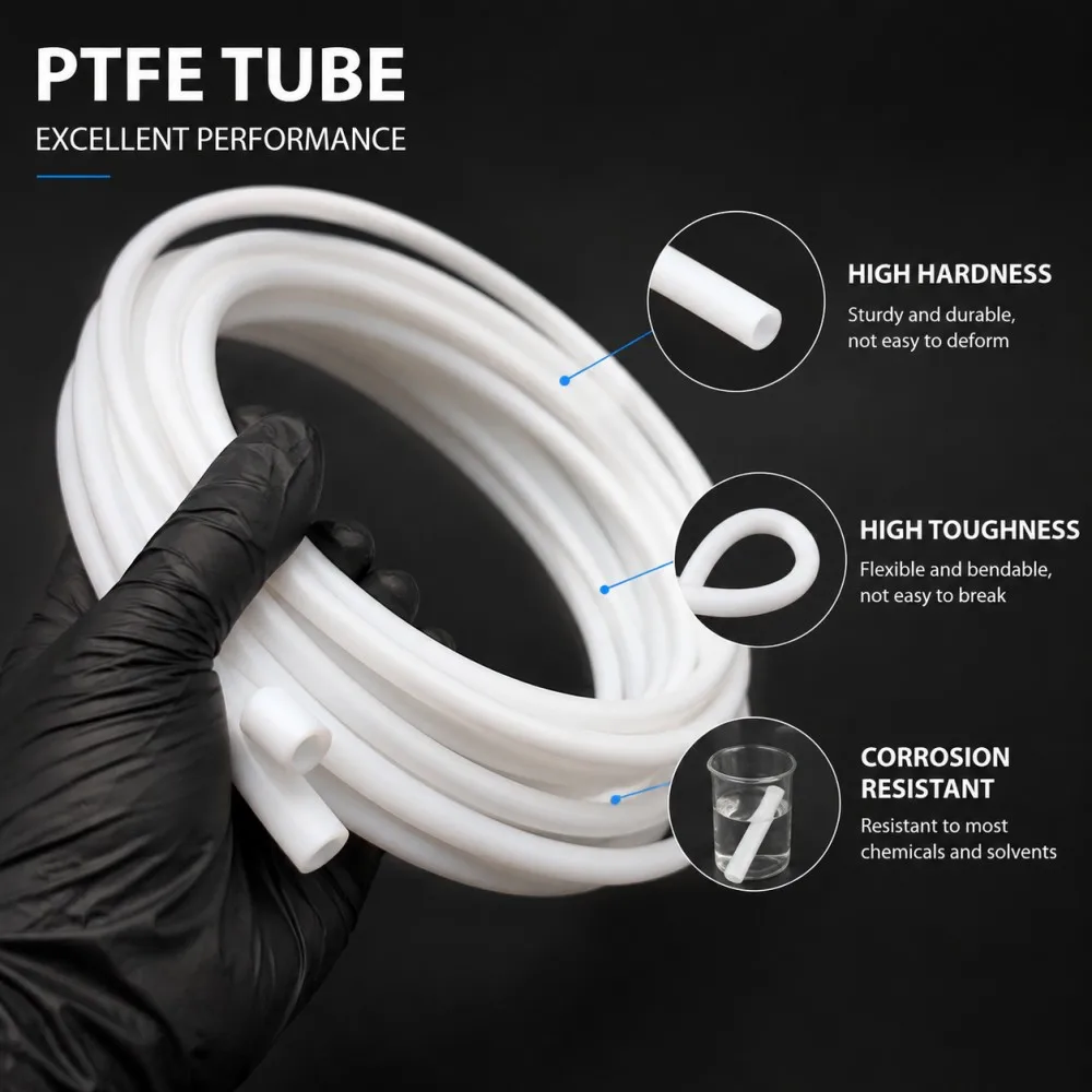 White PTFE Tube ID 1-14mm Insulated Hose Rigid Conduit High Temp, Chemical & Corrosion Resistant Non-Stick PTFE Insulated Tubing