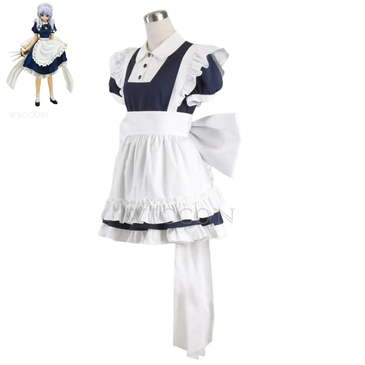 TouHou Izayoi Sakuya Cosplay Costume pour femme, jeu d'anime, perruque, tenue de femme de chambre, robe Lolita, Sexy Kawaii, fête d'anniversaire trempée