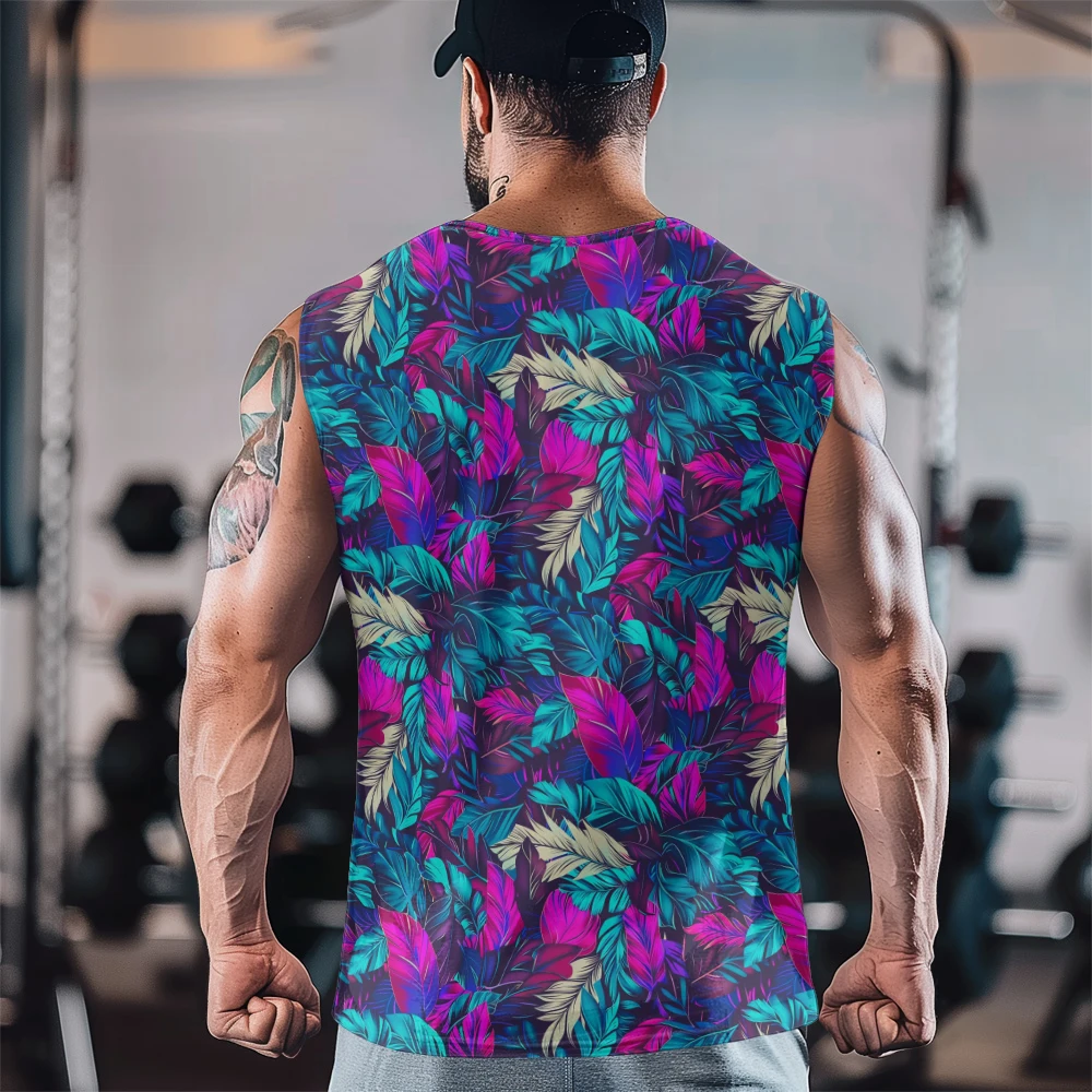 Plumage With Blue And Purple Undertones Print Gym Casual Tank Top Sleeveless Thin Train Vest Youth Men's Sports Fitness Vest