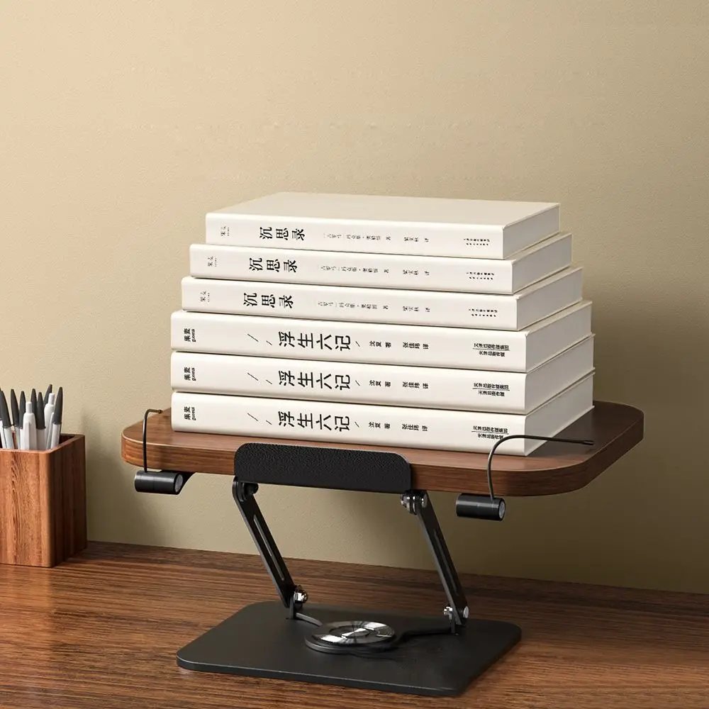 Solid Wood Reading Rack 360° Rotating Base Foldable Book Stand Adjustable with Elastic Page Clips Laptop Holder for Readers #5