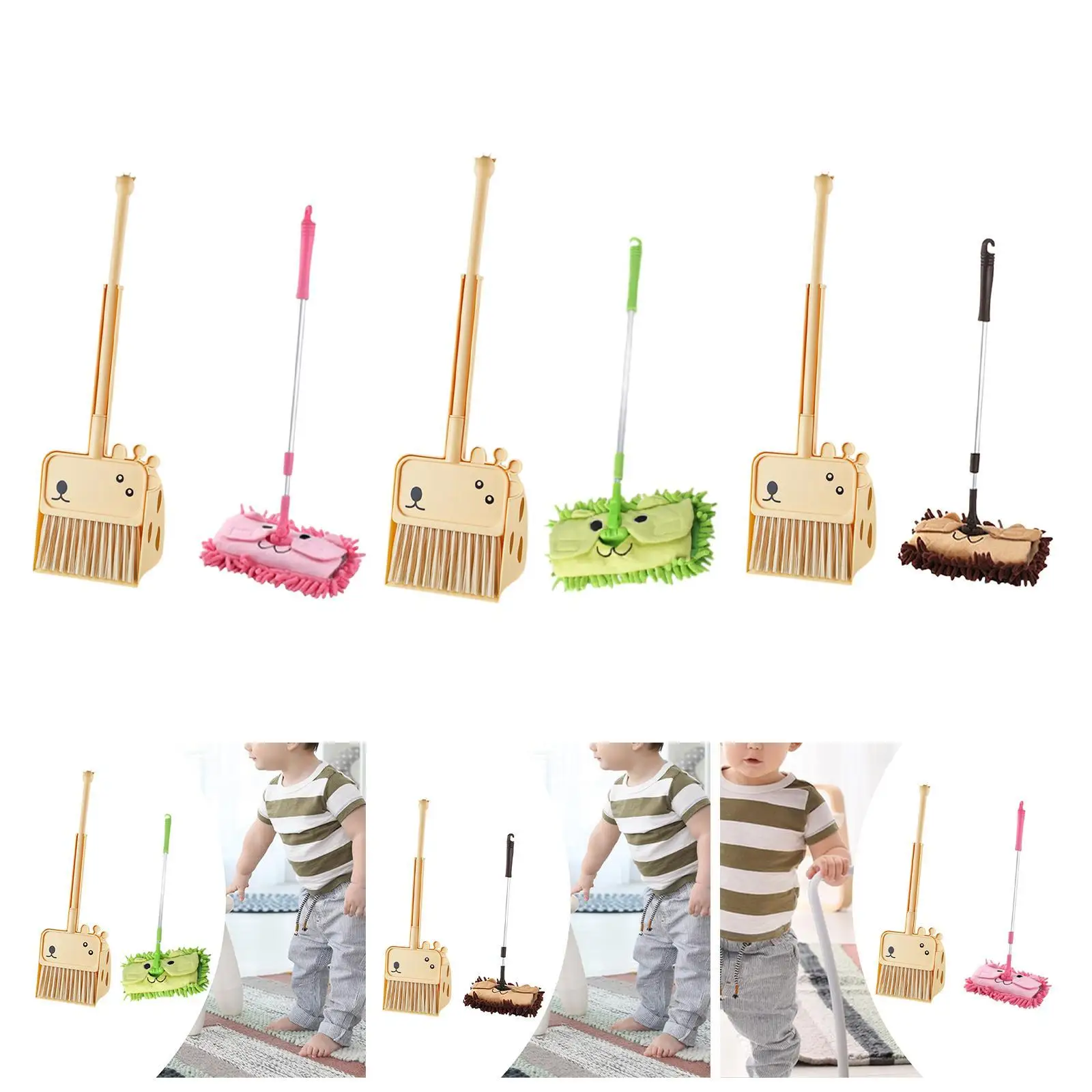 3Pcs Mini Broom with Dustpan Mop Little Housekeeping Helper Set Role Playing