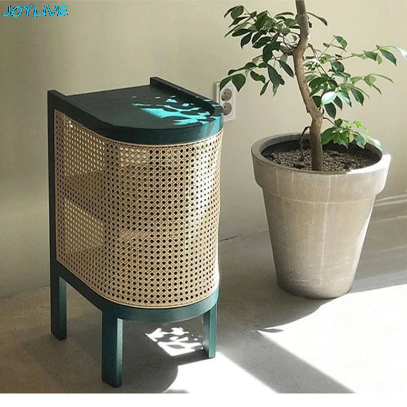 JOYLIVE Modern Minimalist Tarzı Yaratıcı Ev Aile Yanı Otel Yatak Odası masif ahşap Rattan Komidin Kenar Dolabı Drop-shipping