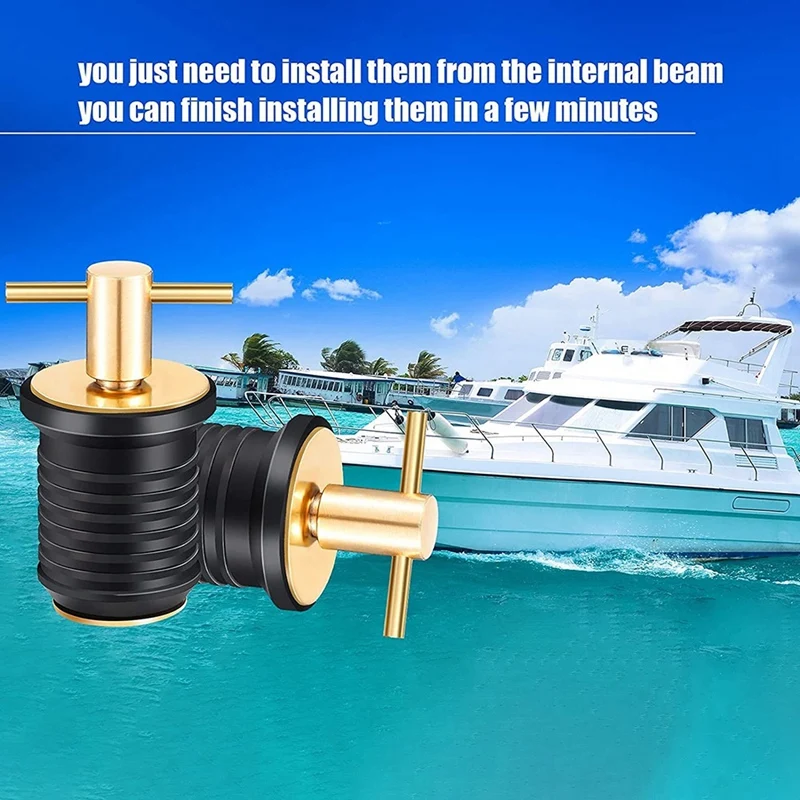 2 Pcs T-Handle Drain Plug Twist-Turn Marine Boat Drain Plugs Rubber Plugs With Brass Handle Boat Marine Accessories