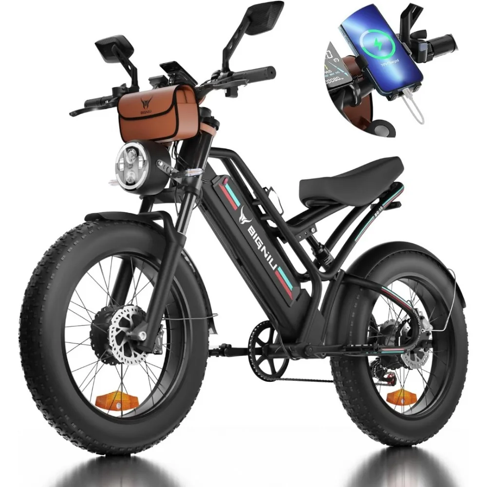 Electric Bike,2000W Dual Brushless Motor, 48V/22.4Ah Removeable Battery Ebike,Front/Rear Turn Signal,Rearview Mirror and 7 Gear