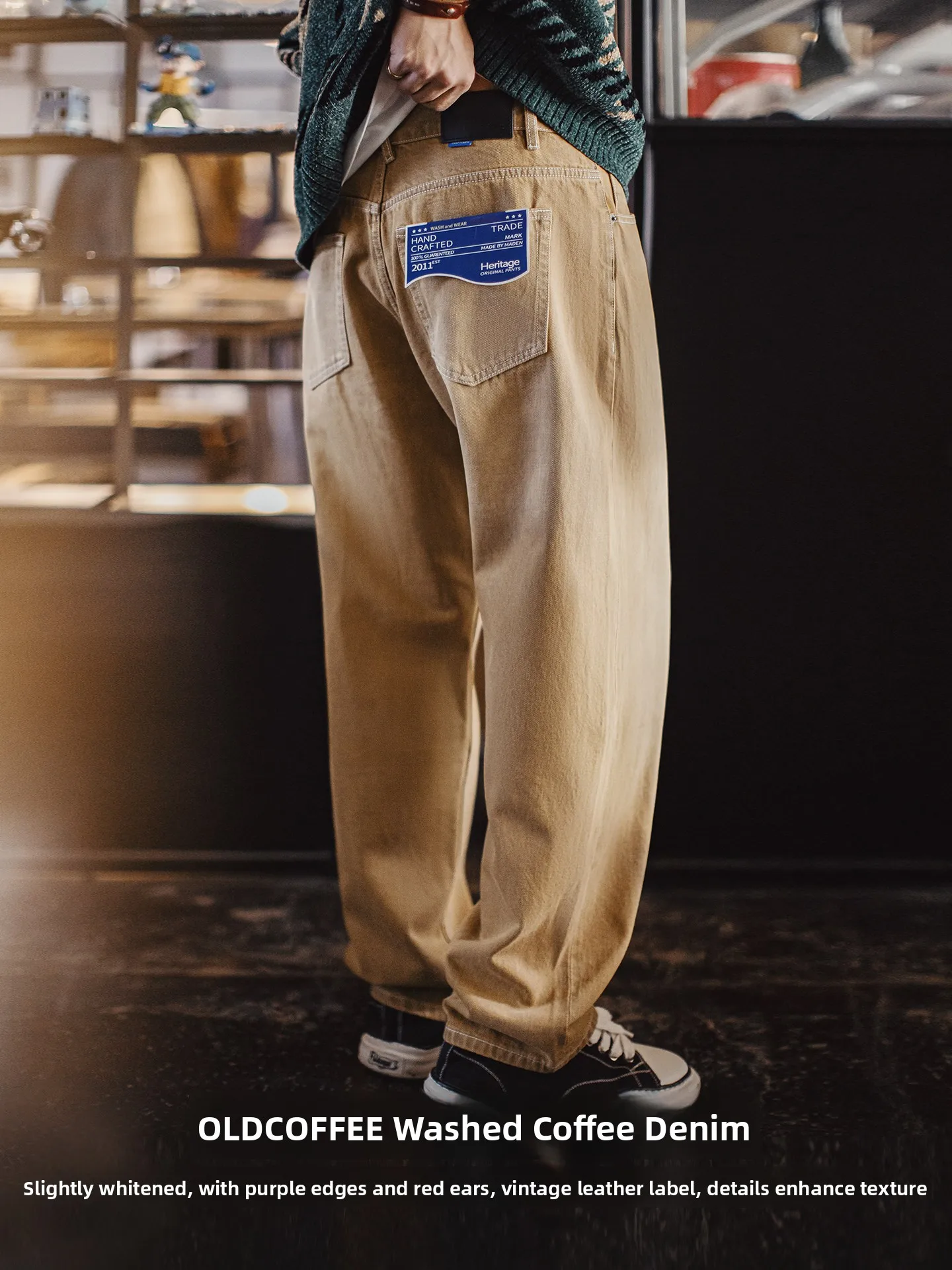 

Maden Casual Light Khaki Straight Leg Jeans Waed Loose Wide Leg Casual Long Trousers Men Spring Cotton Stand Fit