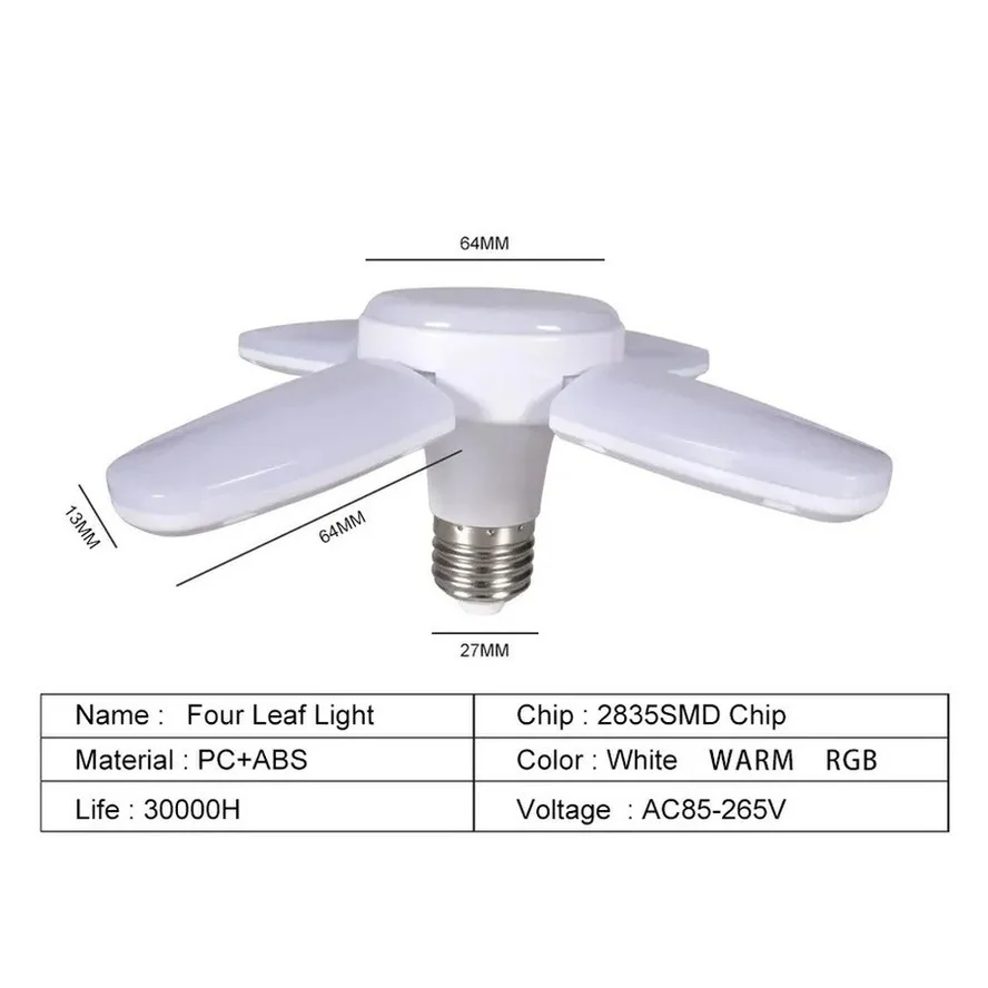 Bombilla LED plegable E27, lámpara de sincronización con aspas de ventilador, CA de 220V, 28W, luces nocturnas para iluminación de techo del hogar