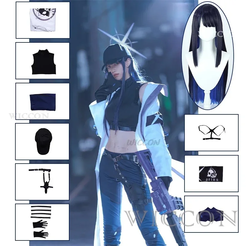 Gioco Blu Archivio cos Jōmae Saori Parrucca Cosplay Nero/BLEU SCuri Capelli sintetici lunghi lisci Halloween Party Uniform set cos