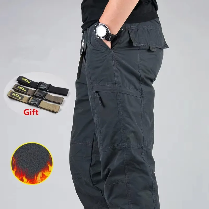 Men's Fleece Cargo Pants Winter Plush Tactical Pants Casual Joggers 3XL Korean Loose Hiking Running Warm Thermal Trousers