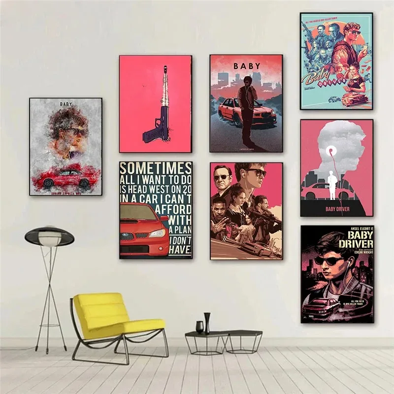 Popular American Action Movie Baby Driver Movie Figure Posters Canvas Painting Print Wall Art Picture for Living Room Home Decor