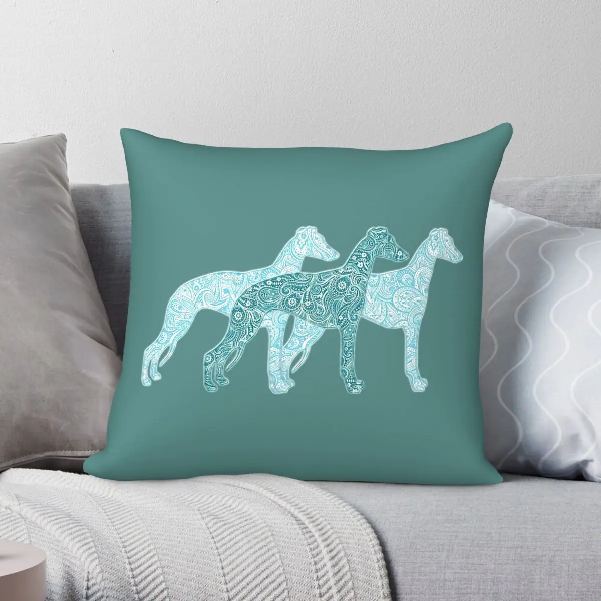 Paisley Whippet Trilogy Pillowcase Polyester Linen Velvet Printed Zip Decorative Home 45x45