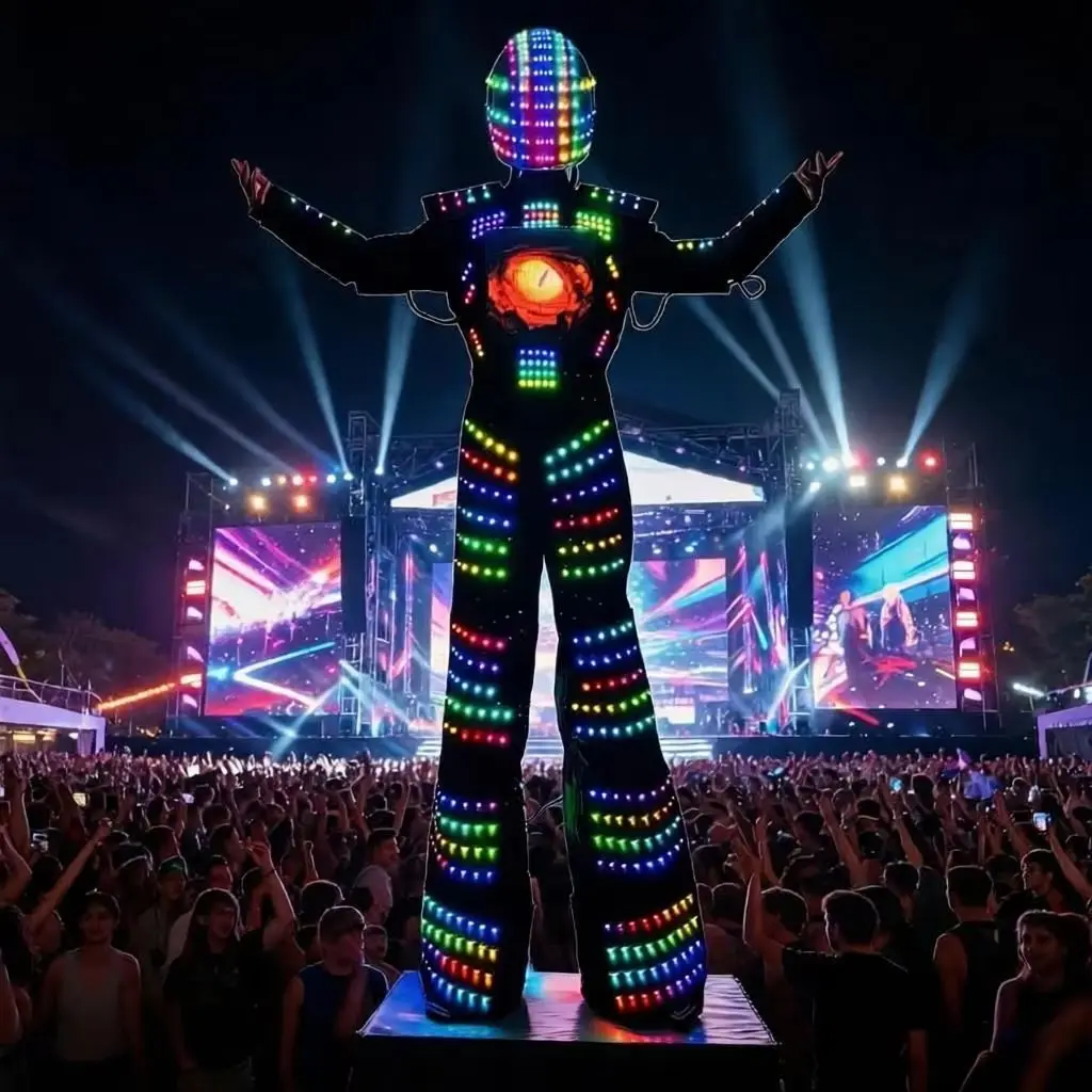 Full‑Color Luminous LED Stilt Walker Robot Costume Kryoman Style Light‑Up Suit Nightclub DJ Show Bar Stage Performance Events