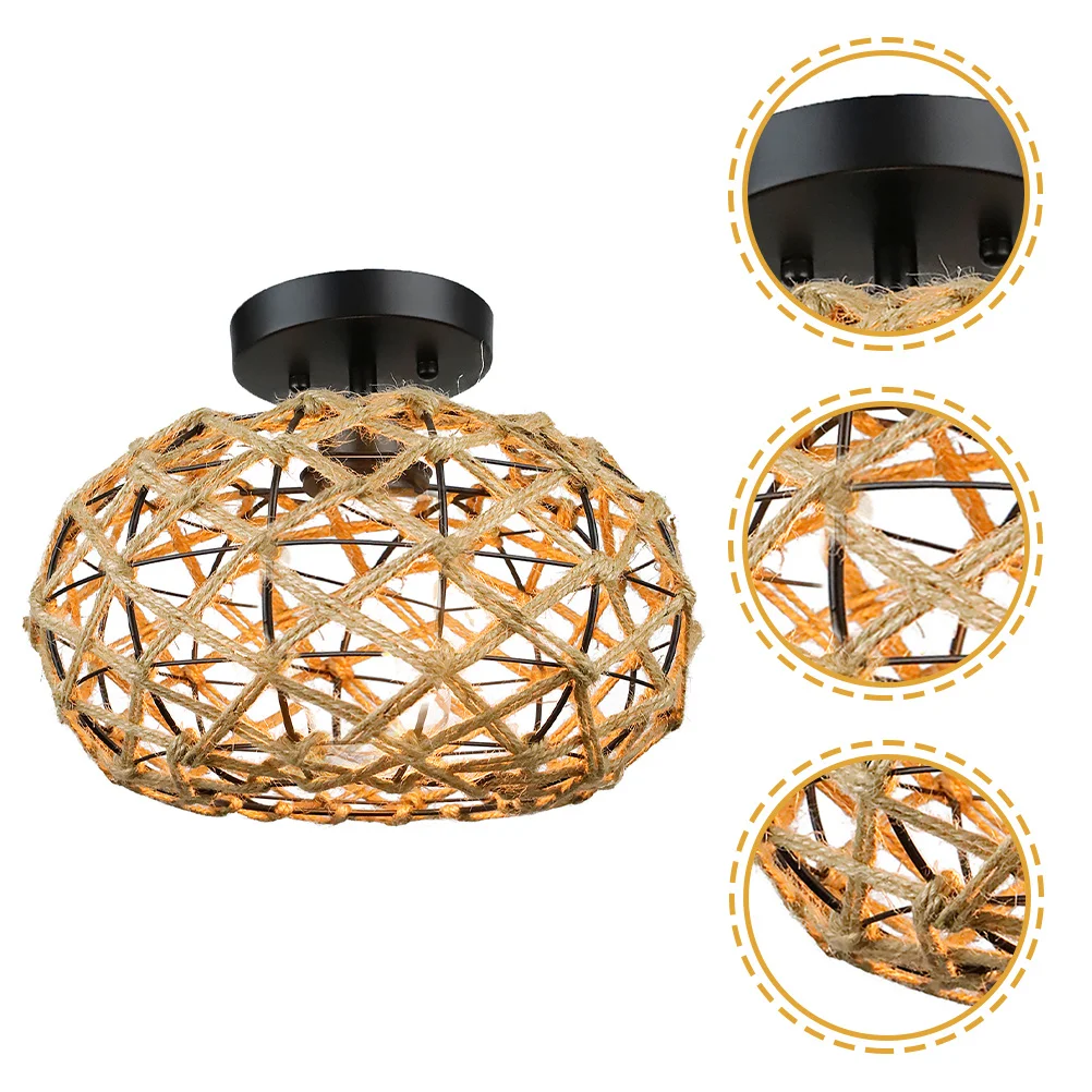

Flush Light Fixture E26 E27 Base Rustic Rope Ceiling Light for Living Room Kitchen Bedroom Flush Mount Ceiling Lamp Fixture