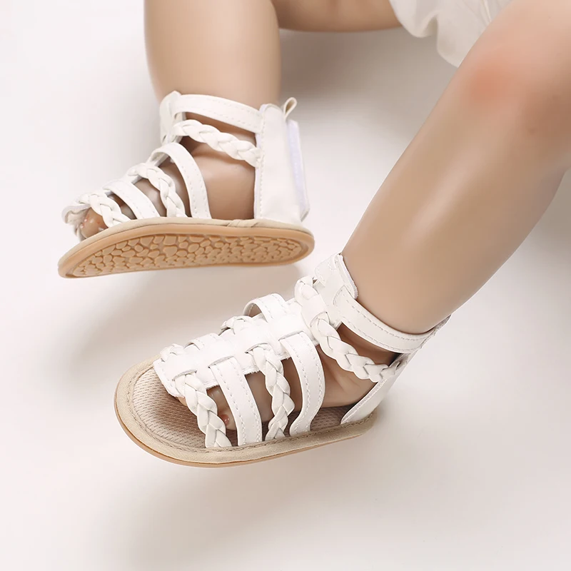 Baby Shoes Summer Girls Fashion High Top Catwalk Shoes Non-slip Soft Rubber Sole Casual Toddler Shoes White Baptism First Walker