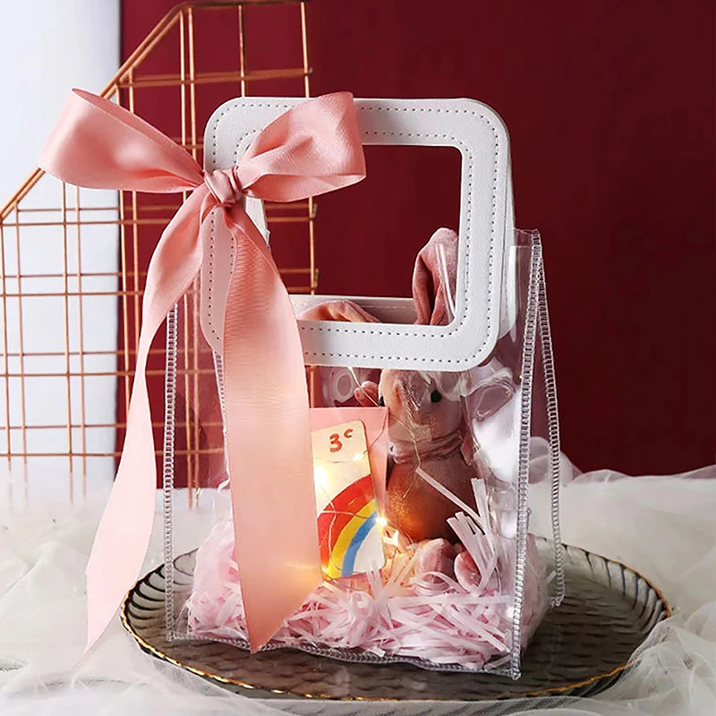 ถุงผ้า PVC ใสสุดสร้างสรรค์ถุงช้อปปิ้งพร้อมหูหิ้วใช้ซ้ำได้อเนกประสงค์ถุงซานตาของขวัญกระเป๋าถือความจุขนาดใหญ่ถุงซานตา