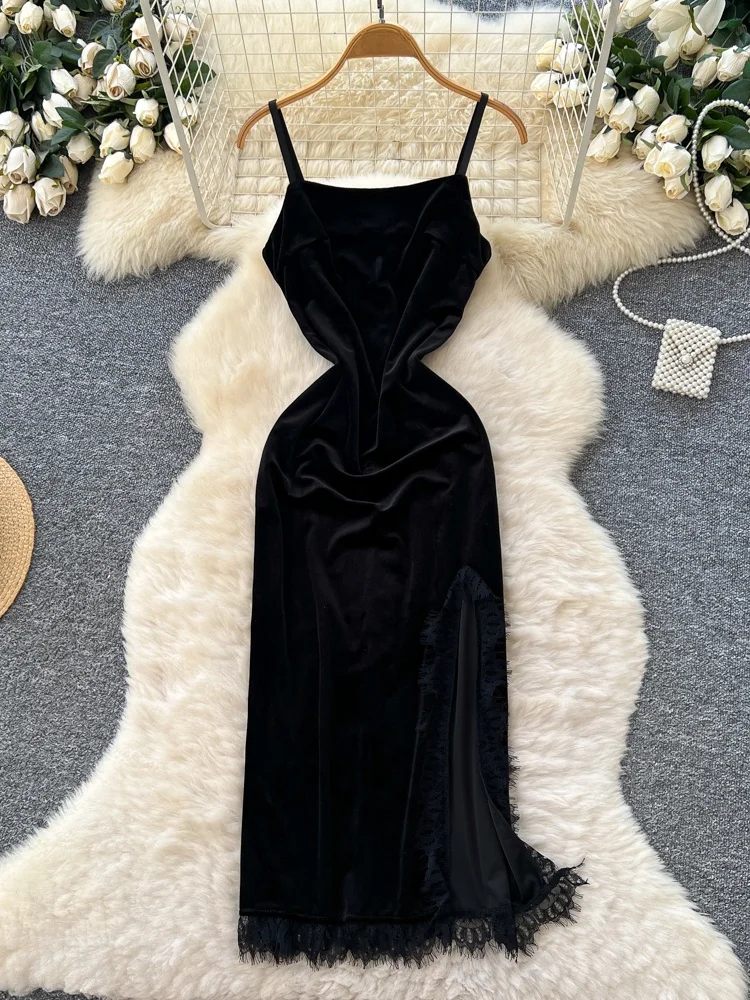 Ele Bla Velluto con finiture in pizzo Avvolgente Cintura in vita Dr con abito con nappa Jaet Set Faion da donna a vita alta Regular Sve Long