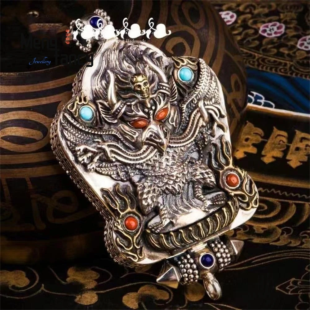 

Vintage Big Wing Golden Peng Bird Gawu Box Tibetan Pendant Hidden Eight Treasures Exquisite Handicraft Luxury Quality Jewelry