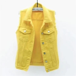 Autumn Women Denim Vests Sleeveless Waistcoat Students Casual Sleeveless Tops Jeans Jackets Red Pink Purple Yellow Blue White