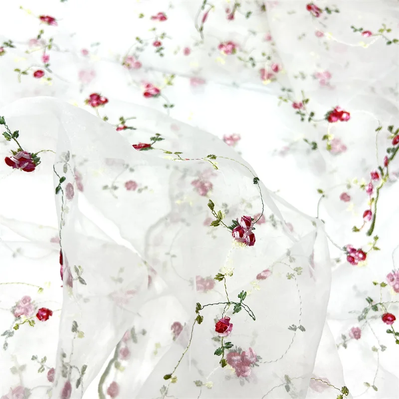 Little Floral Embroidered Organza Fabric Lace Tulle Gauze Cloth Material for Sewing Dress,Tops,By the Yard