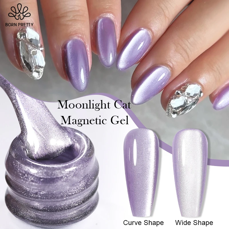 BORN PRETTY Purple Moonlight Cat Magnetic Gel Nail Polish 10ml Silver WaterLight Magnetic Shining Glitter Varnis Semi Permanent