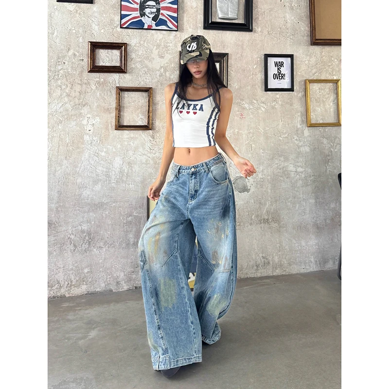 Vrouwen Vintage Blauwe Baggy Jeans Vrouwelijke jaren 90 Streetwear Harajuku Boyfriend Denim Broek 2000s Oversize Y2k Grunge Broek Kleding