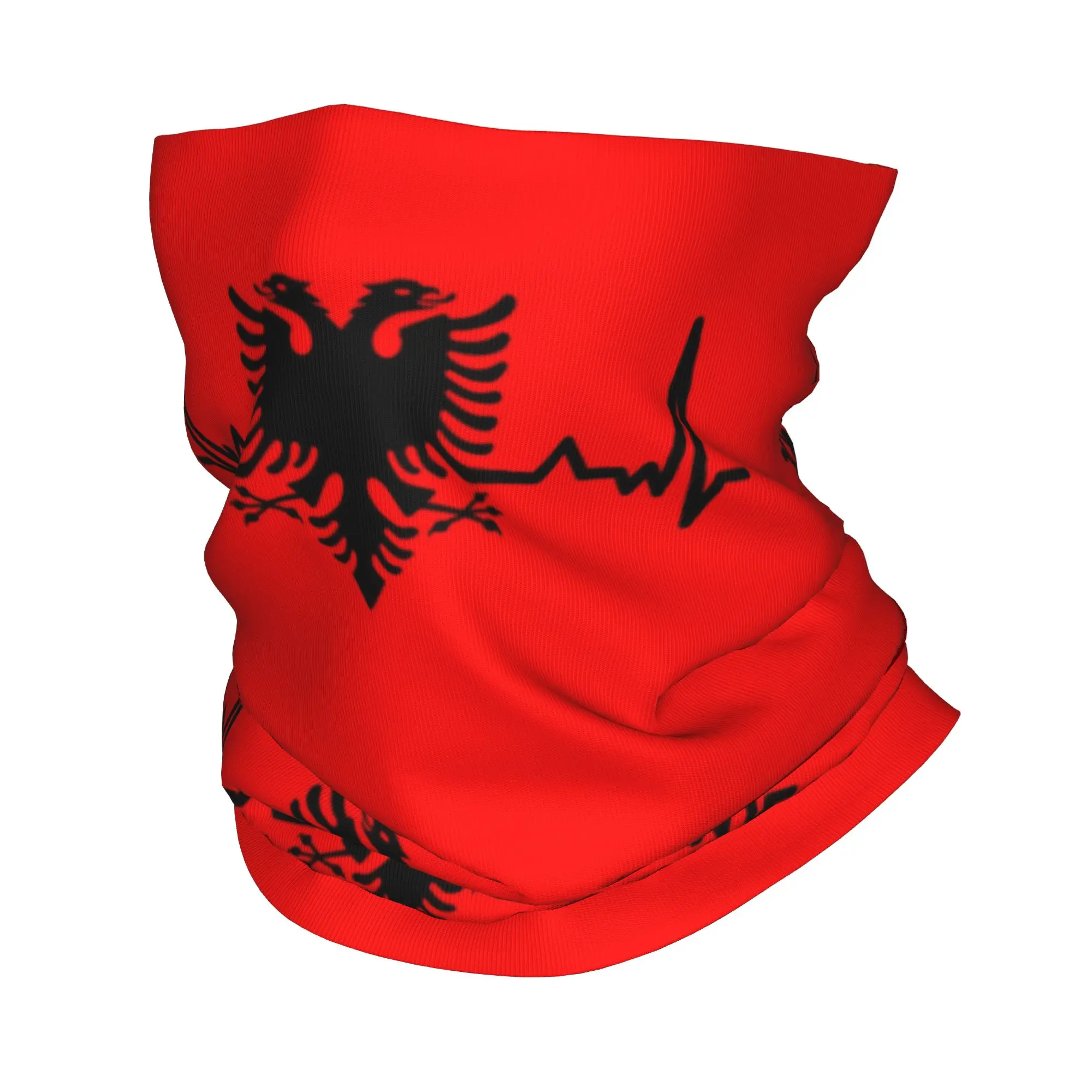 

Custom Heartbeat Albania Flag Bandana Winter Neck Warmer Men Windproof Wrap Face Scarf Albanian Eagle Shqiponja Gaiter Headband