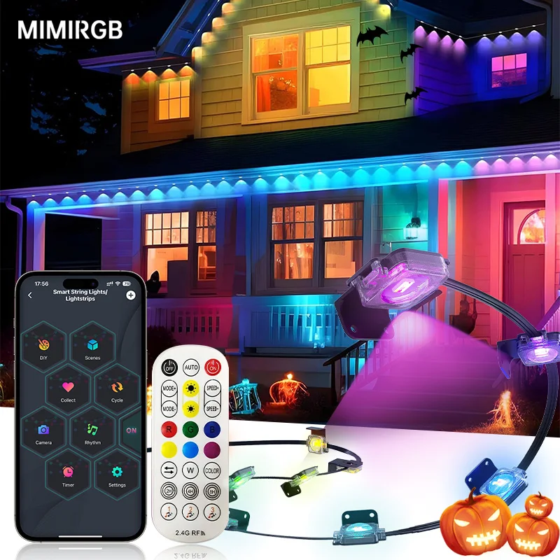 LED Smart Outdoor String Lights 60M 120LEDs IP67 Waterproof App Control Music Sync for Halloween Christmas Decoration Lighting