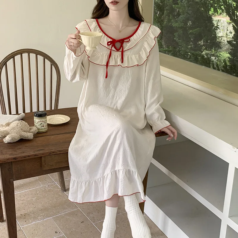

Ночные рубашки для женщин, свободная хлопковая одежда для сна с длинными рукавами, весенне-осеннее пижамное платье, корейское ночное платье, женская рубашка для сна