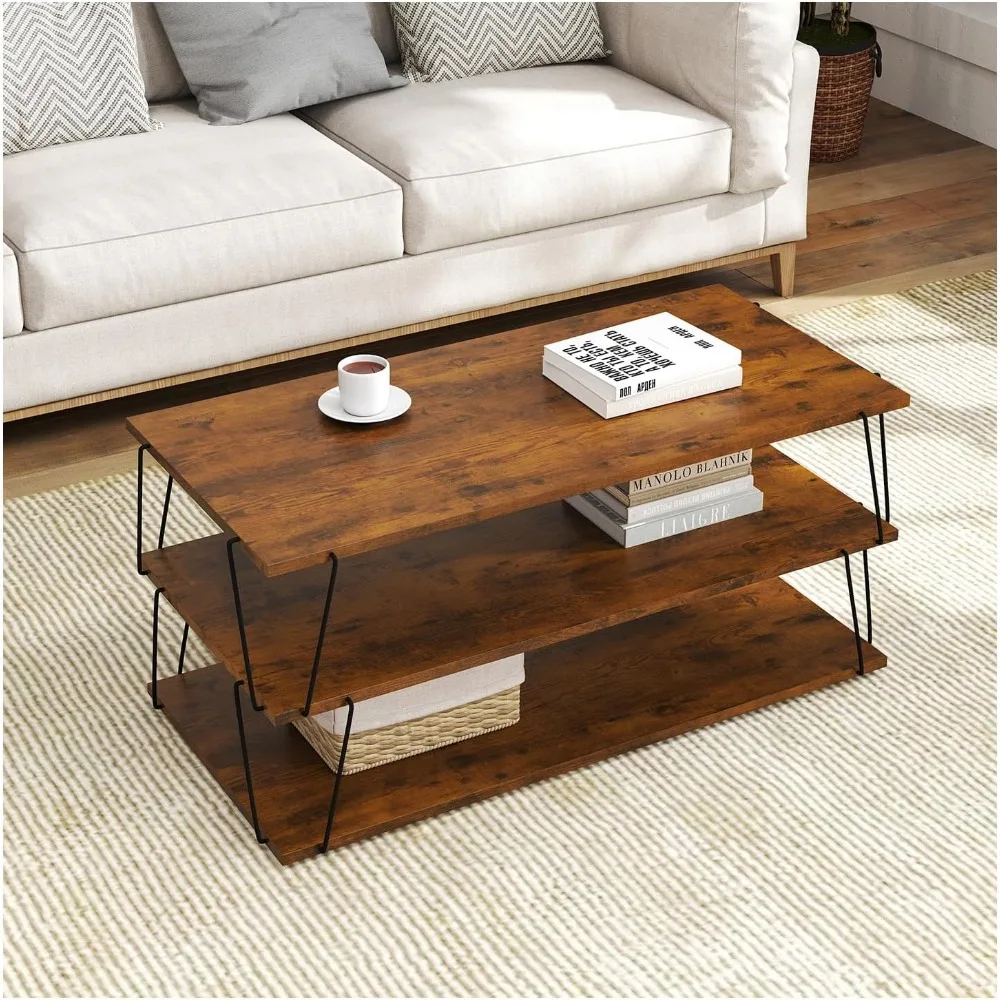 

Coffee Table, 40 Center Table with Storage Shelf, Rectangle Coffee Table, for Living Room, Toolless, Easy Assembly, Simple Style