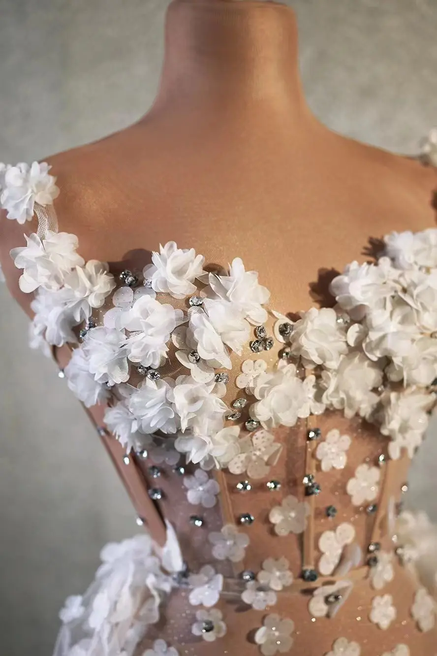 Huaxiang-Vestido largo con flores para mujer, traje elegante de 2 piezas para boda, graduación, ceremonia, fiesta de cumpleaños