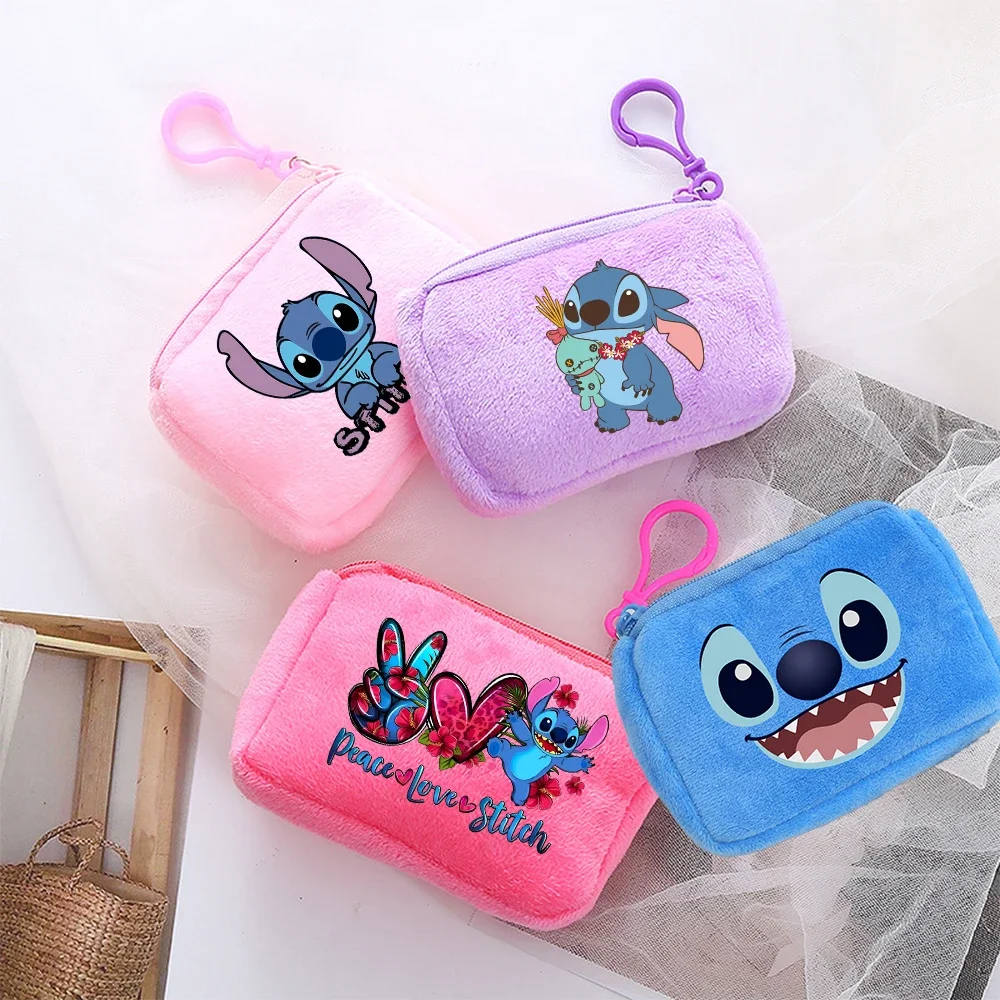 KAWAII Disney Stitch Coin Purse Plush Coin Wallet Designer Girl Wallet Change Purse Key Toys Card Holder Girls Gifts