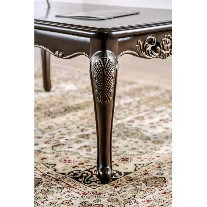 طاولة قهوة على الطراز التقليدي بأرجل منحنية، تصميم منحوت، خشب متين، لمسة نهائية جافا #3