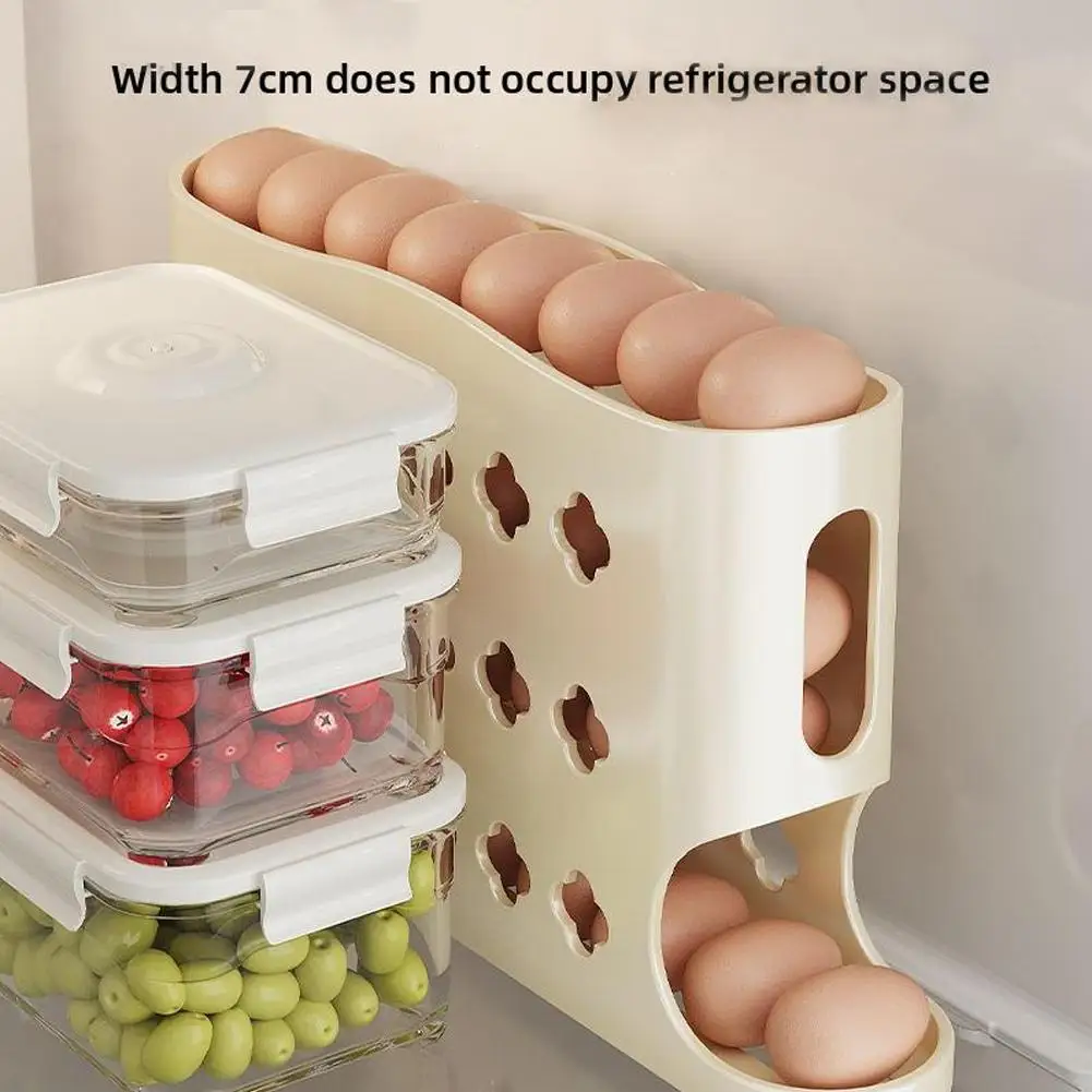 4 Layers Automatic Rolling Egg Holder Rack Fridge Egg Storage Box Container Kitchen Refrigerator Egg Dispenser Fridge Organizer