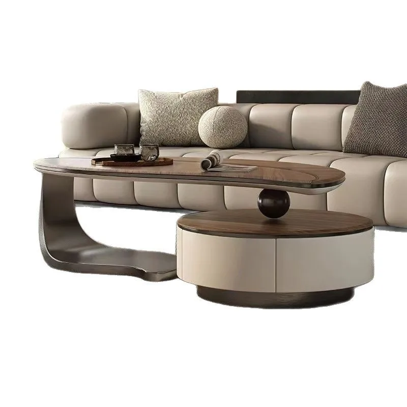 

Modern light luxury, minimalist leaves, solid wood slate, creativity, villa living room home coffee table