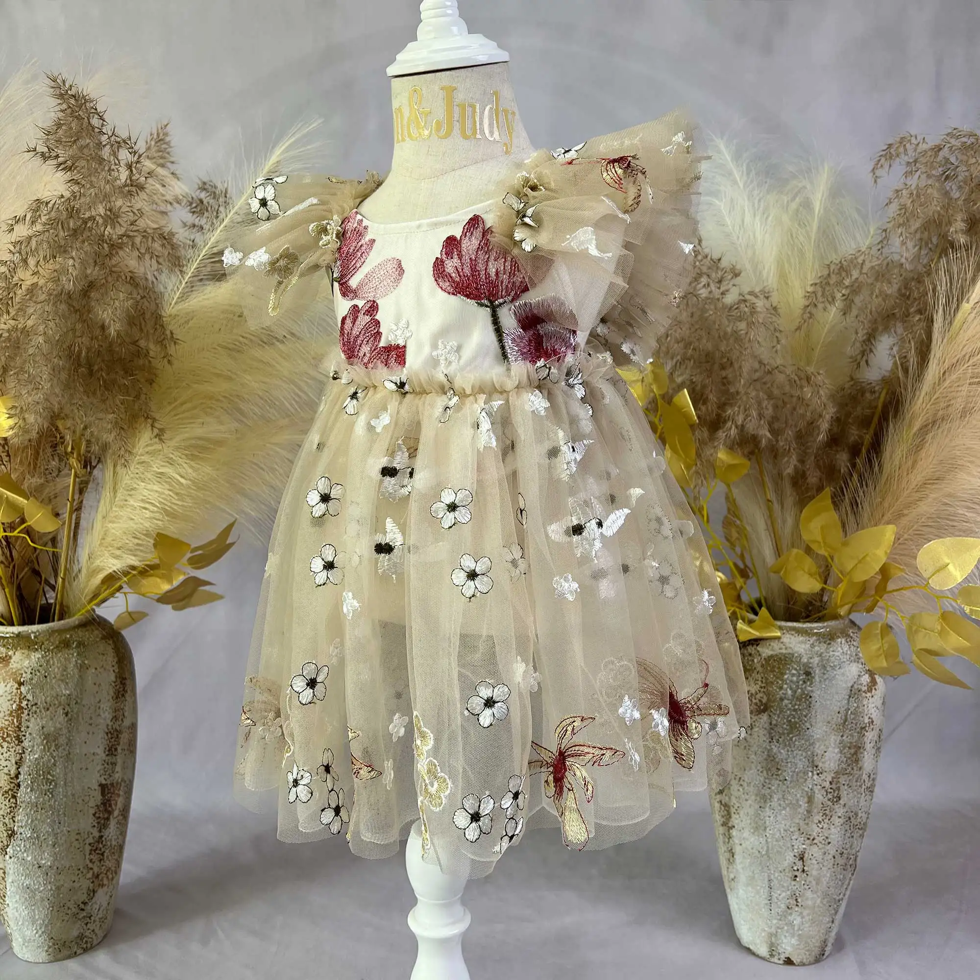 فستان الأميرة دون وجودي، تنورة للفتيات الصغيرات، ملابس مطرزة من التول على شكل زهرة لملابس حفلات أعياد الميلاد