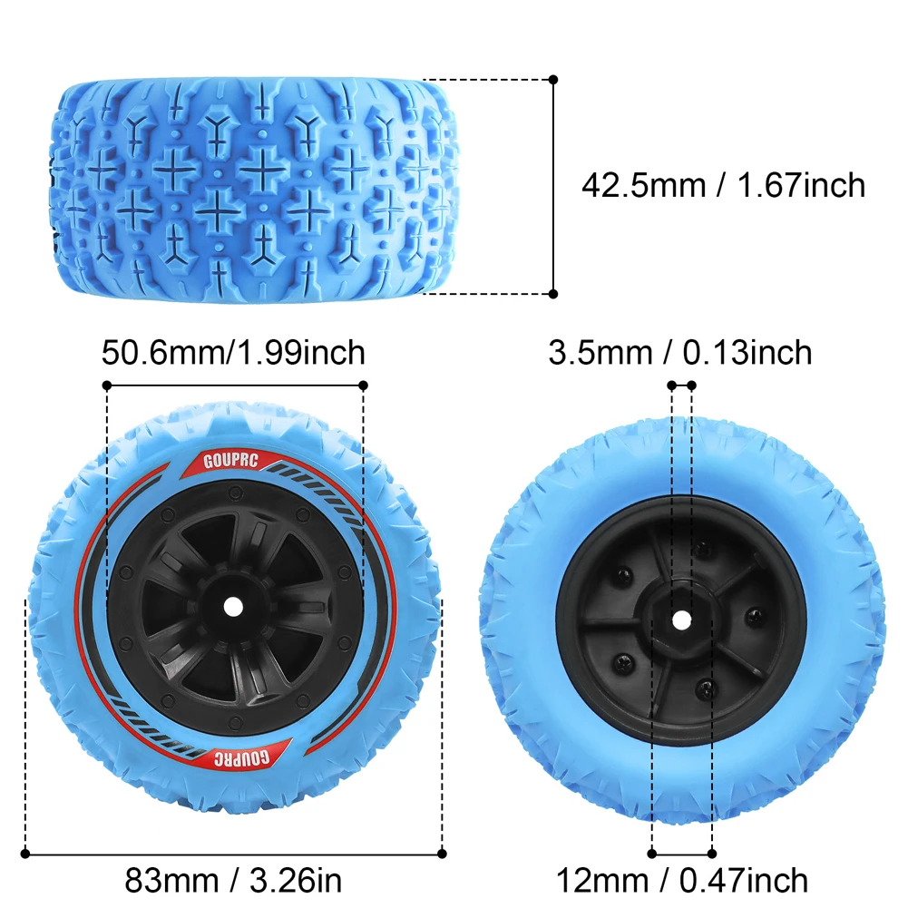 4 pezzi 12mm ruote esagonali pneumatici palude artiglio fango terreno pneumatici accessori pneumatici RC ruote per 1/14 1/16 RC auto cingolato buggy camion
