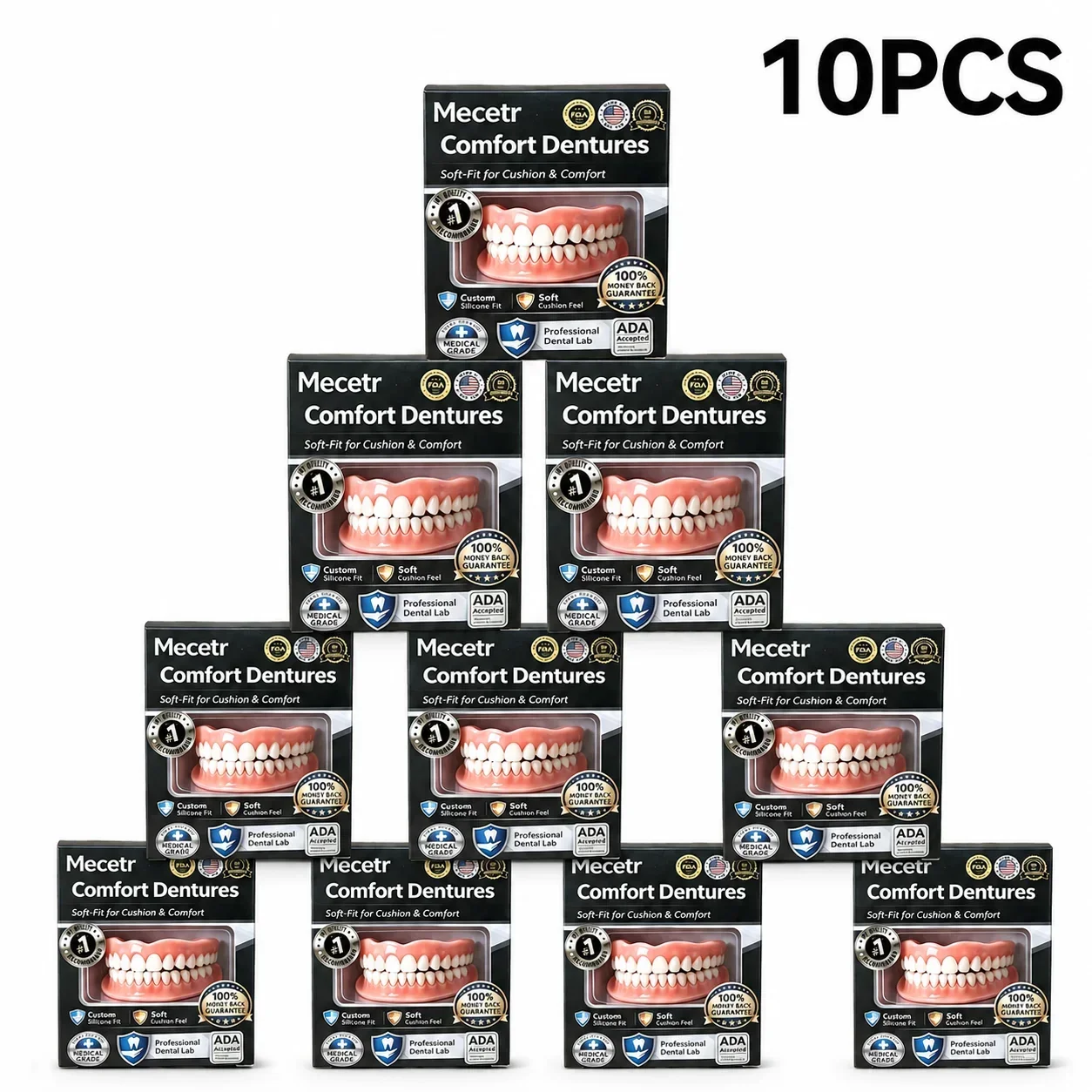 Set di denti finti regolabili per adulti, dentiera cosmetica temporanea superiore e inferiore con perline adesive termiche, custodia da viaggio portatile 2028