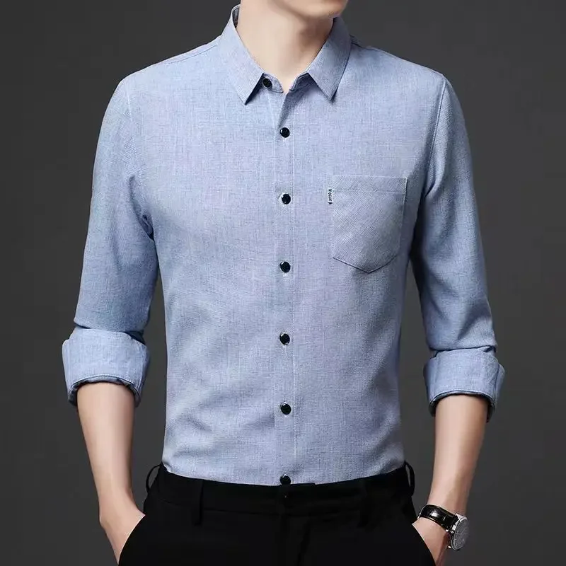 Autumn Men Long Sleeve Chinese Style Linen Shirt Solid Square Neck Button Pocket Business Casual Versatile Trend Top JJ206
