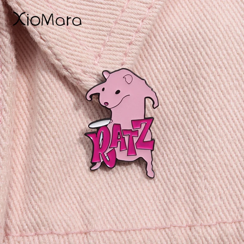 Cartoon Pink Mouse Ratz Enamel Pin Kawaii Funny I\'m Strong Rat Brooch Lapel Backpack Badge Jewelry Gift For Friends