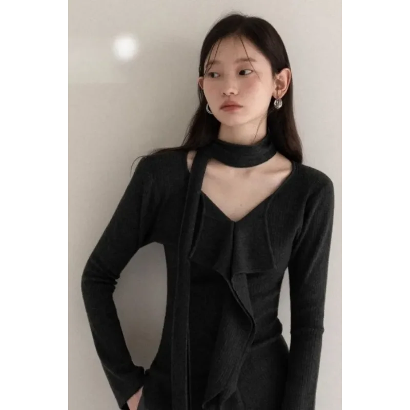 

Irregular Long-sleeved Knitted Women's 2025 New Autumn Design Slimming Solid Color Top