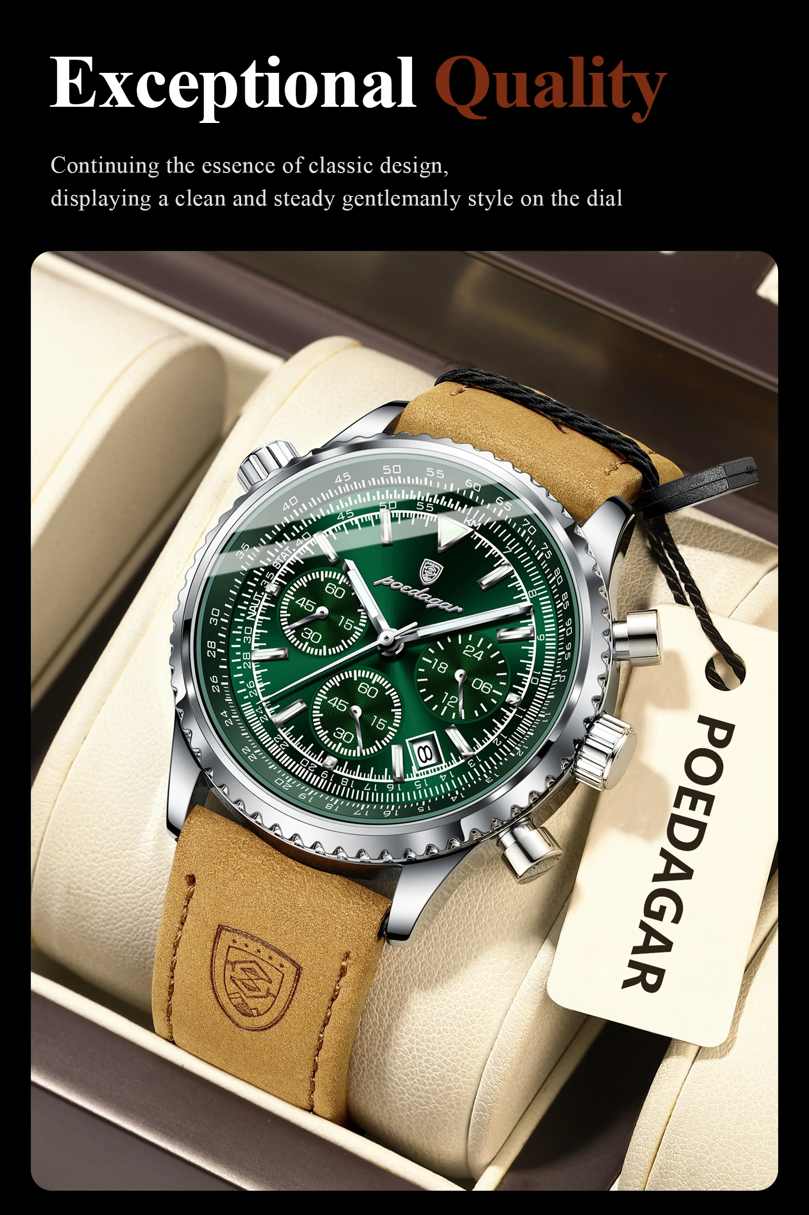 POEDAGAR Luxus Business herren Uhr Wasserdicht Leucht Datum Chronograph Leder Mann Uhr Mode Quarz Uhren Für Männer Reloj – Detail 3