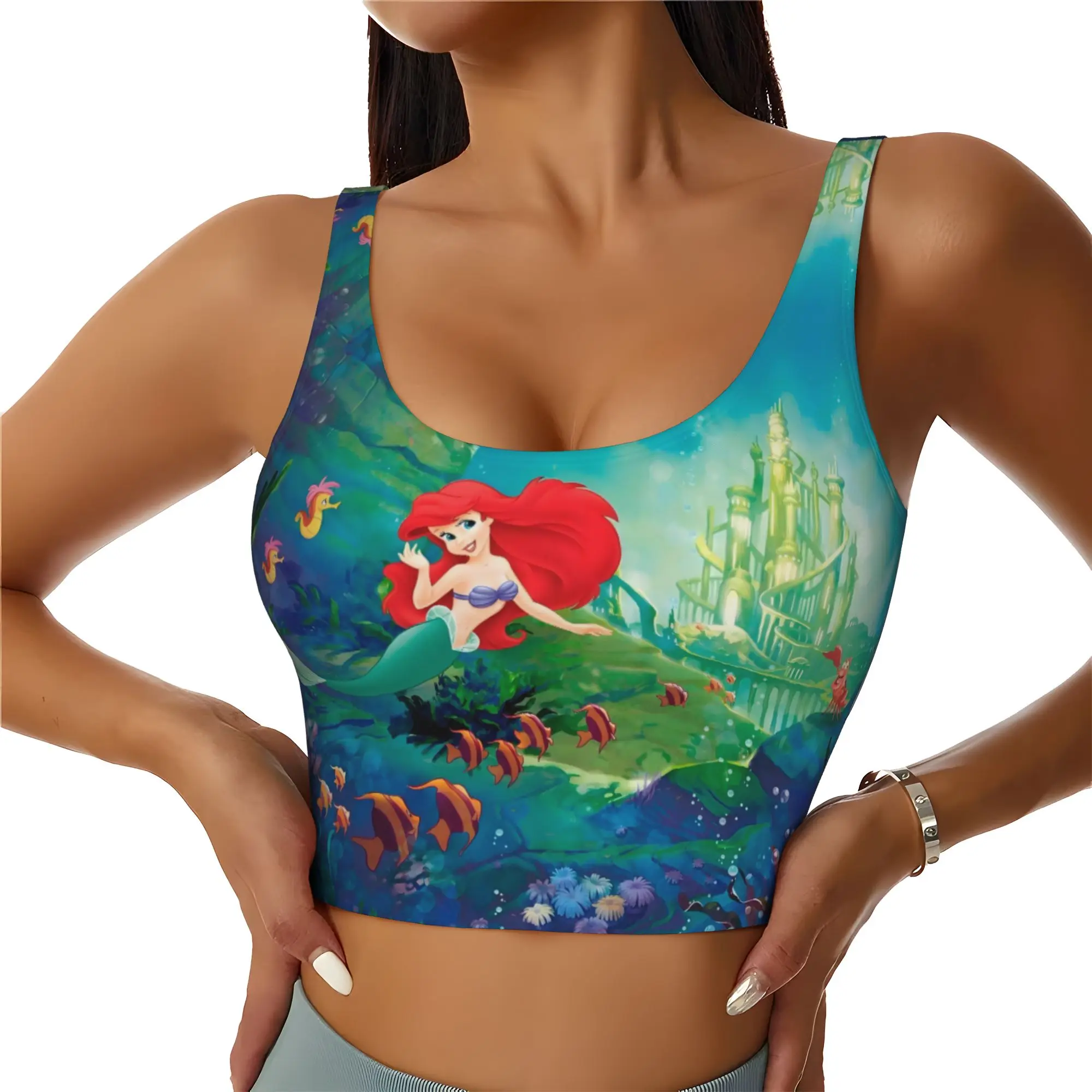 Custom High Impact Littles Anime Mermaides Sports Bra Women's Mangas Movie Gym Workout Yoga Crop Top